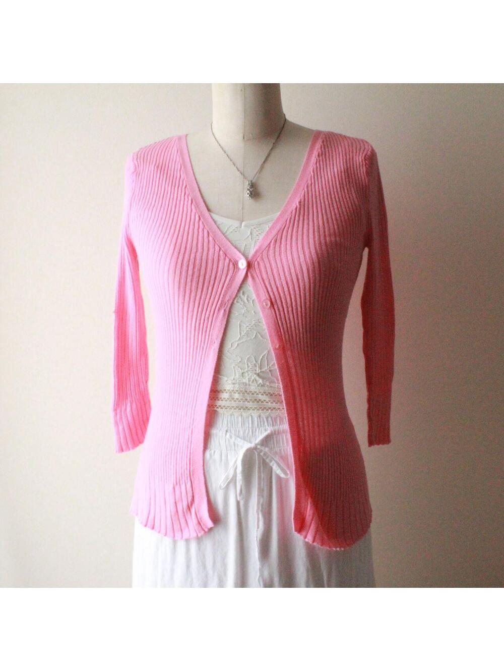 It's Our Time Pink Ribbed Button-Up Cardigan, Size Small, Y2K Coquette Style